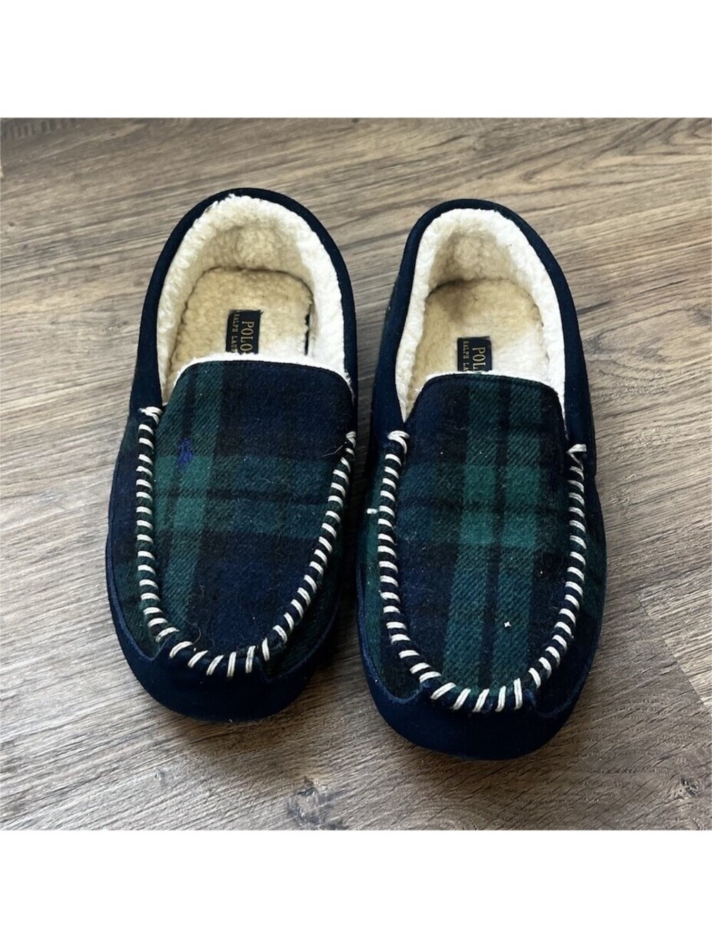 Polo Ralph Lauren Declan Plaid Moccasin Slippers in Black Watch Plaid